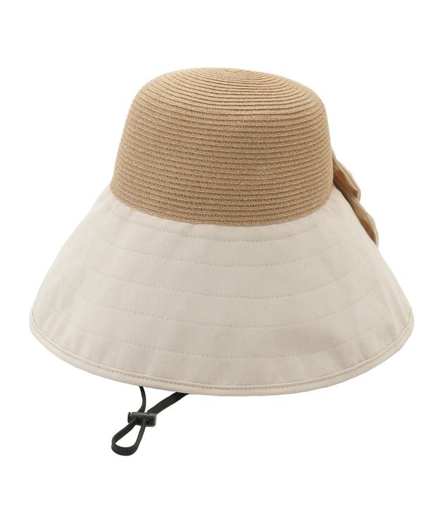 MOONBAT 【遮光100%/UPF50%＋/UVカット】洗えるバックリボン ブレードパラソルハット 手洗いOK/サイズ調整可能/吸水速乾/遮熱 オフホワイト