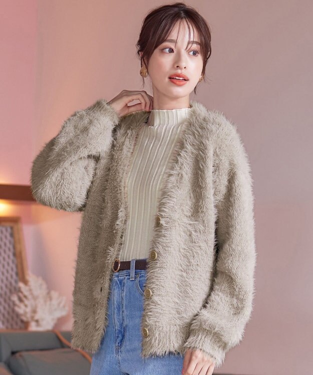 Tiaclasse 【洗える】シャギーニットカーディガン ベージュ