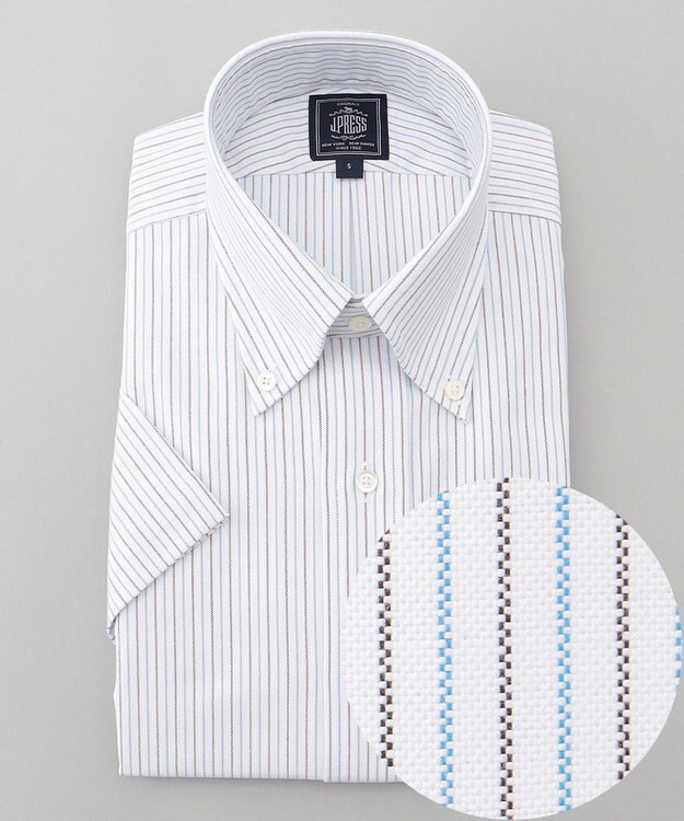 J.PRESS MEN 【PREMIUM PLEATS / 形態安定】ターコイズストライプ 半袖シャツ / B.D.