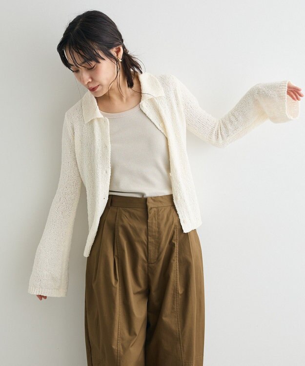 CRAFT STANDARD BOUTIQUE ブークレヤーン衿付きニットカーディガン Ivory