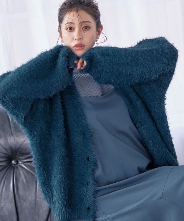 Tiaclasse 【洗える】シャギーニットカーディガン ターコイズ