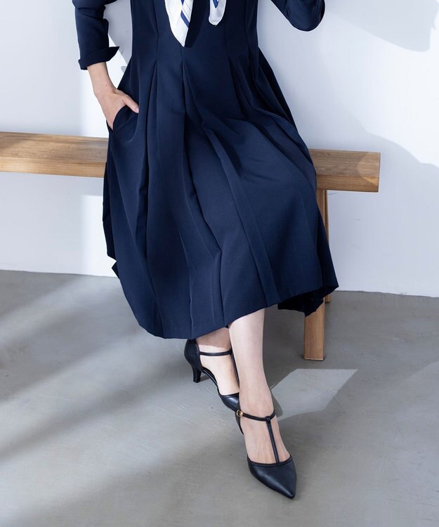 Tiaclasse 【ダブルクロス・洗える】ラインワンピース ネイビー