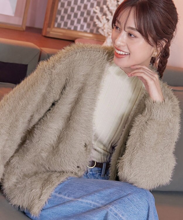 Tiaclasse 【洗える】シャギーニットカーディガン ベージュ