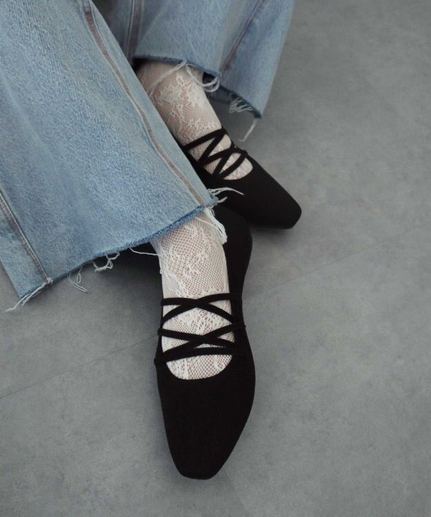 earth music&ecology レースアップニットバレーシューズ Black