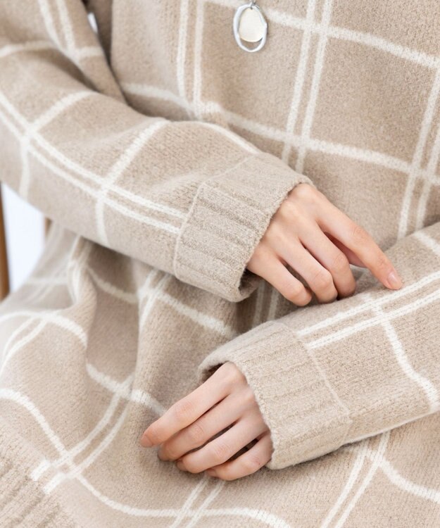 Tiaclasse 【洗える】チェックジャガードニットチュニック ベージュ