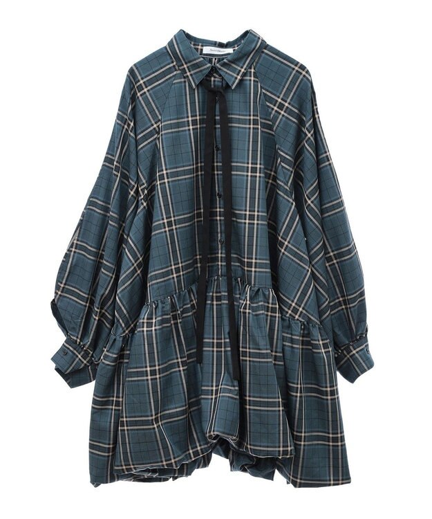 Green Parks ボウタイリボン付裾バルーンシャツワンピース Green