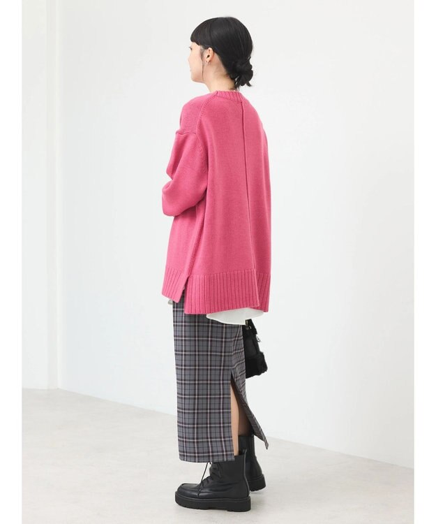 earth music&ecology ウォッシャブル脇スリットクルーネックプルオーバー Pink