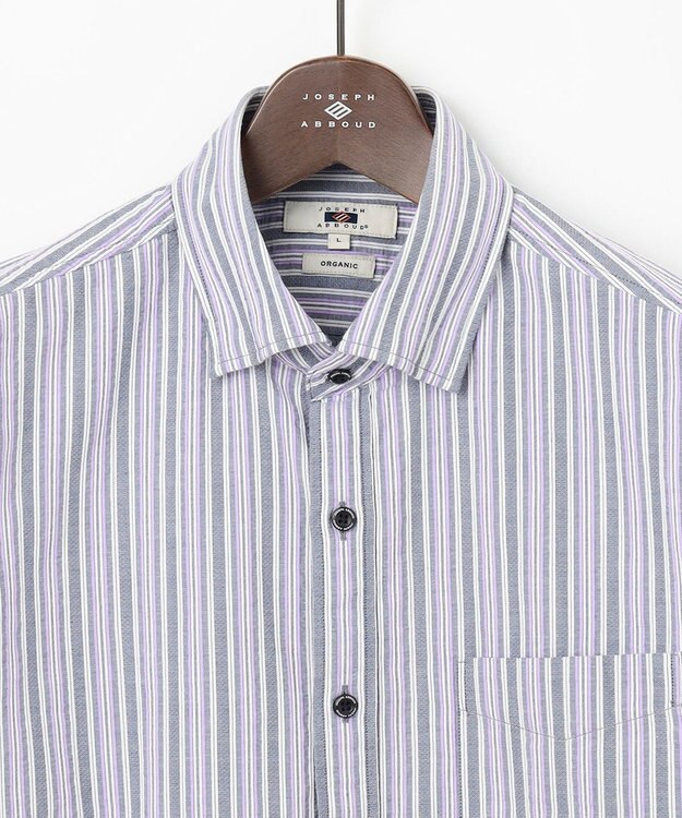 JOSEPH ABBOUD 【キングサイズ・オーガニックコットン使用】 オーガニックコードストライプ シャツ ネイビー系1