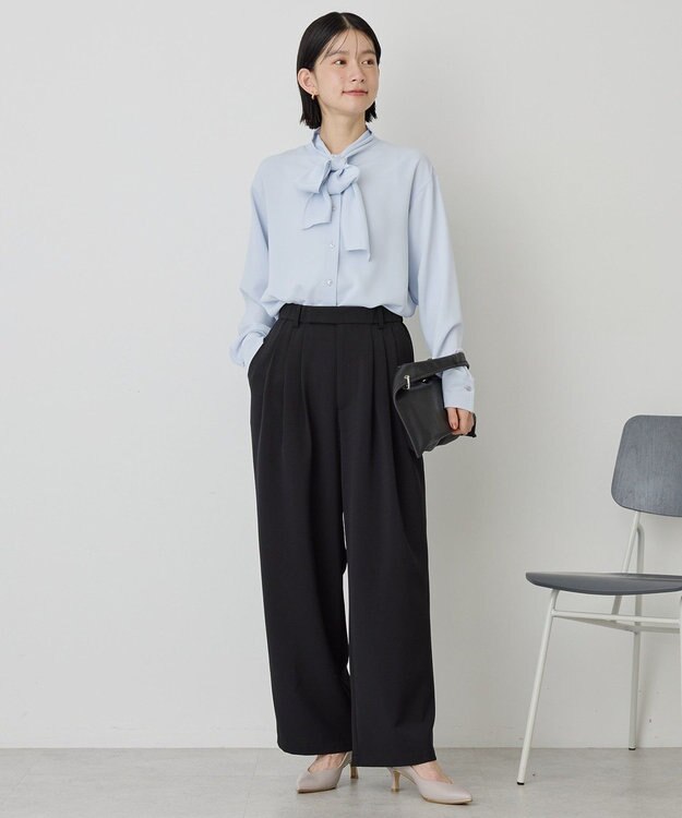 AMERICAN HOLIC 【イージーケア】タックストレートパンツ Black