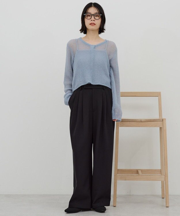 AMERICAN HOLIC 【イージーケア】タックストレートパンツ Black