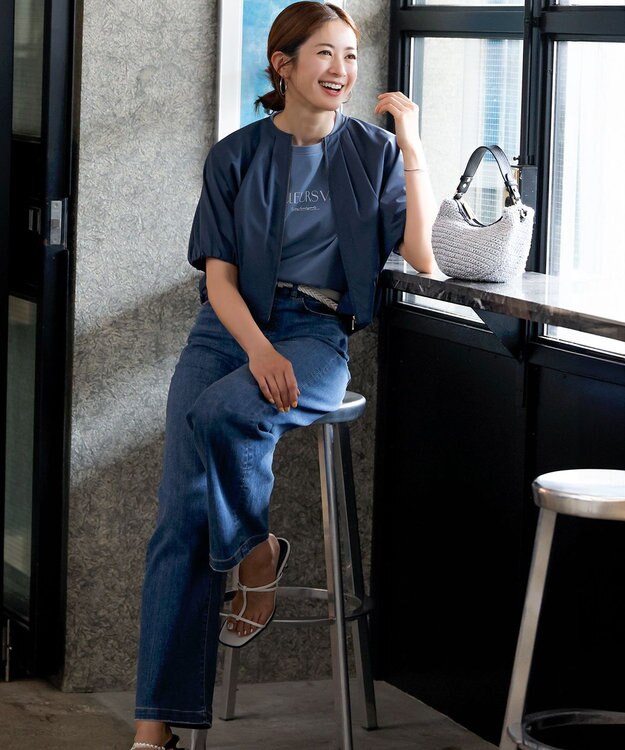 23区 【接触冷感】23区DENIM サマー ストレート ワイド パンツ ウォッシュドブルー系