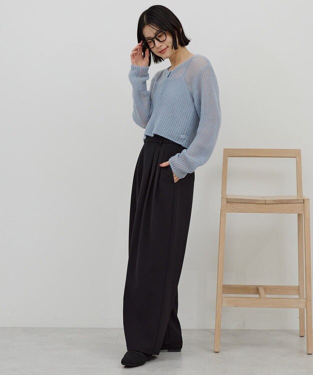 AMERICAN HOLIC 【イージーケア】タックストレートパンツ Black