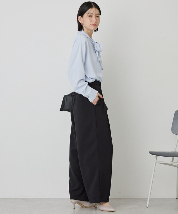 AMERICAN HOLIC 【イージーケア】タックストレートパンツ Black