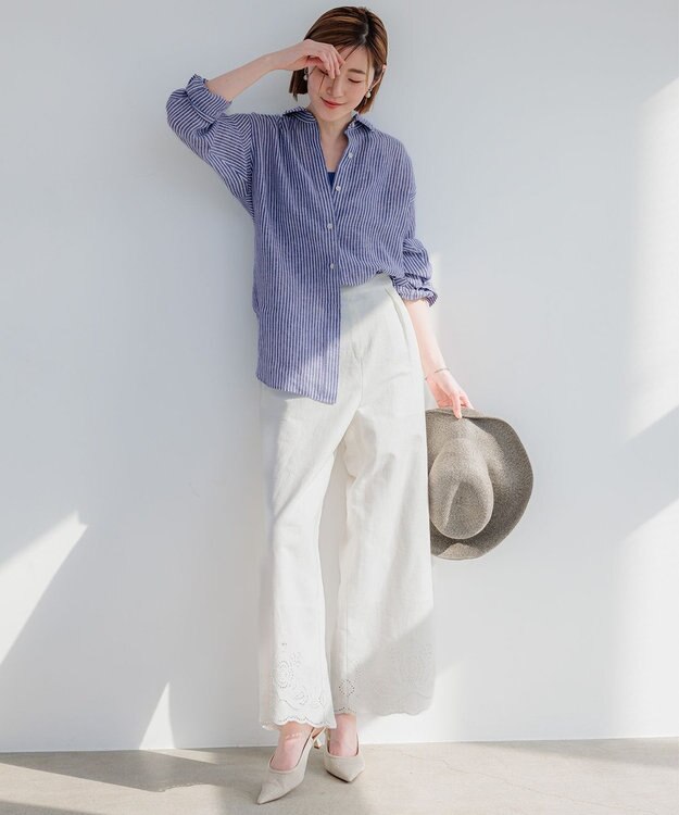 23区 【Oggi8月号掲載/洗える】LIBECO ベーシック シャツ ブルーストライプ