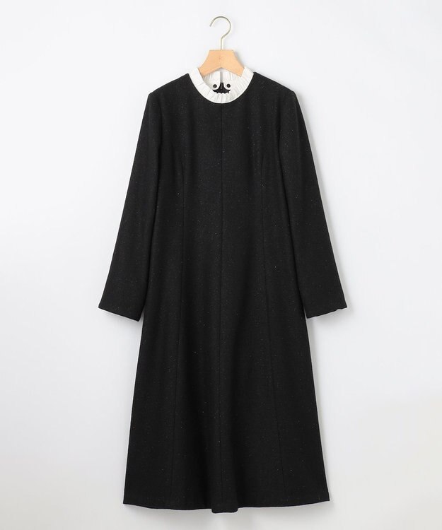 組曲 【2WAY】ラメフラノ フリル襟ワンピース ブラック系
