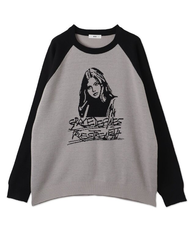 WEGO ラグランジャガードグラフィックプルオーバー ブラック