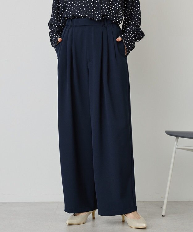 AMERICAN HOLIC 【イージーケア】タックストレートパンツ Navy