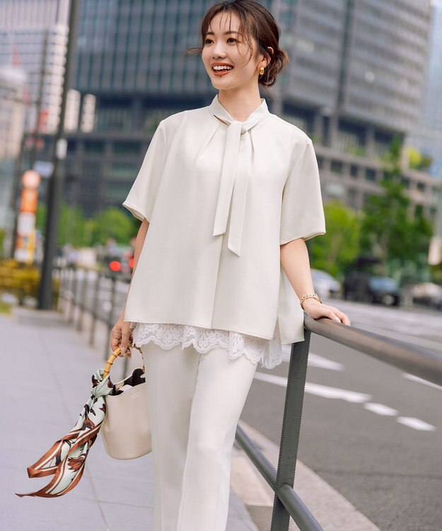 23区 L 【Oggi・CLASSY.掲載】ストレッチジョーゼット テーパード パンツ ベージュ系