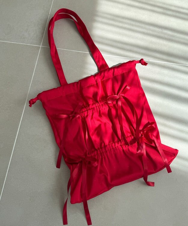 WEGO ドロストリボンギャザートート レッド