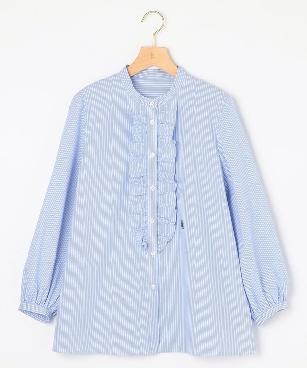 組曲 コンパクトシャーティング フリルブラウス スカイブルー系1