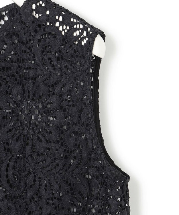 ICB L 【洗える】 ナイロンコードレース ブラウス ブラック系