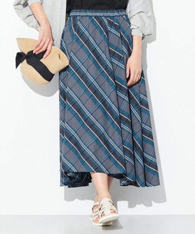 ANY 【ウエストゴム】マドラスチェック スカート ネイビー系