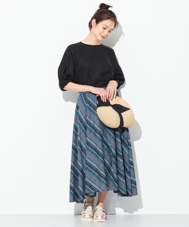 ANY 【ウエストゴム】マドラスチェック スカート ネイビー系