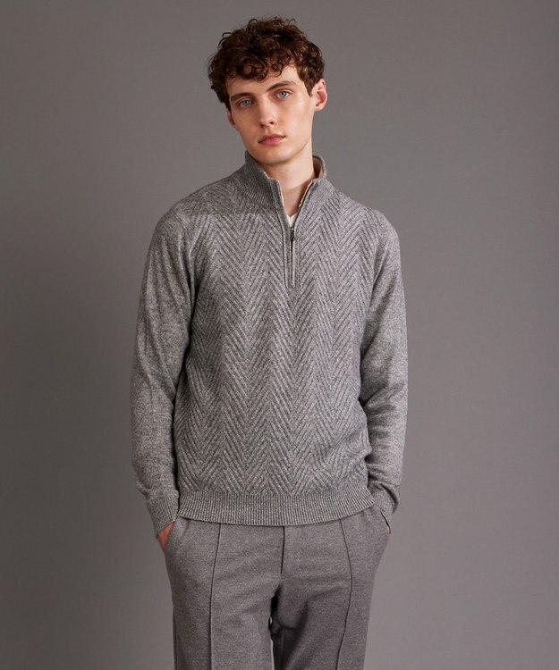 JOSEPH ABBOUD カシミヤブレンド ハイネック ZIP プルオーバーニット ライトグレー系