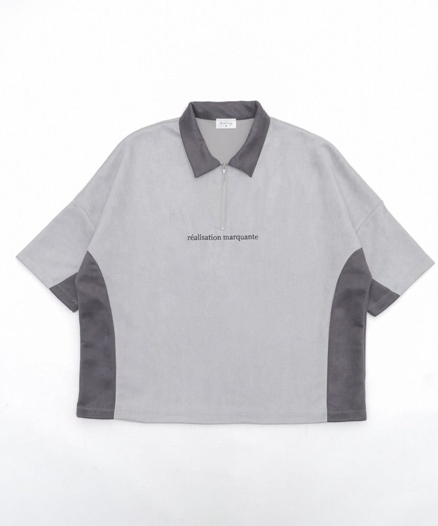 WEGO 【ユニセックス着用ITEM/MLサイズ展開】フェイクスウェードドルマンハーフZIPT（SS） ライトグレー