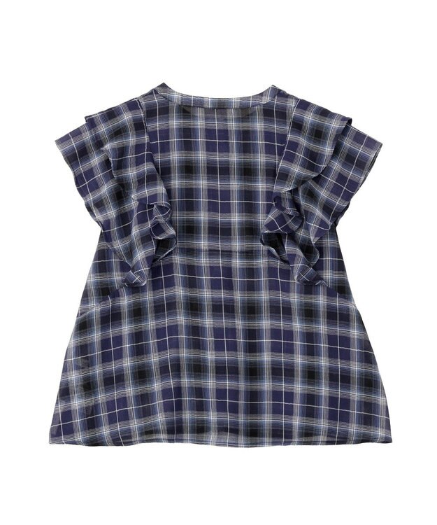 earth music&ecology チェックラッフルブラウス Navy