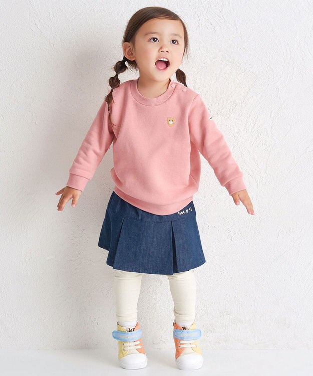 MIKI HOUSE HOT BISCUITS 【70-120cm】【Everyday Series】ワンポイント くすみカラー裏毛パイルトレーナー サーモンピンク