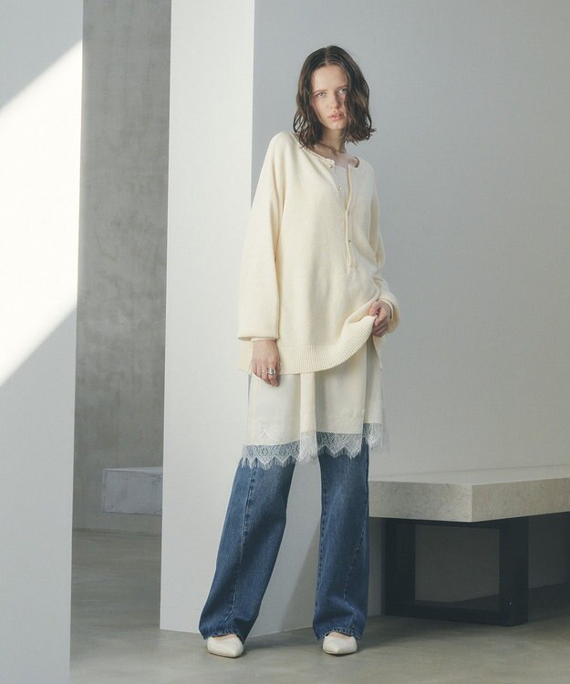 YECCA VECCA 2wayヘンリーネックルーズニット Ivory