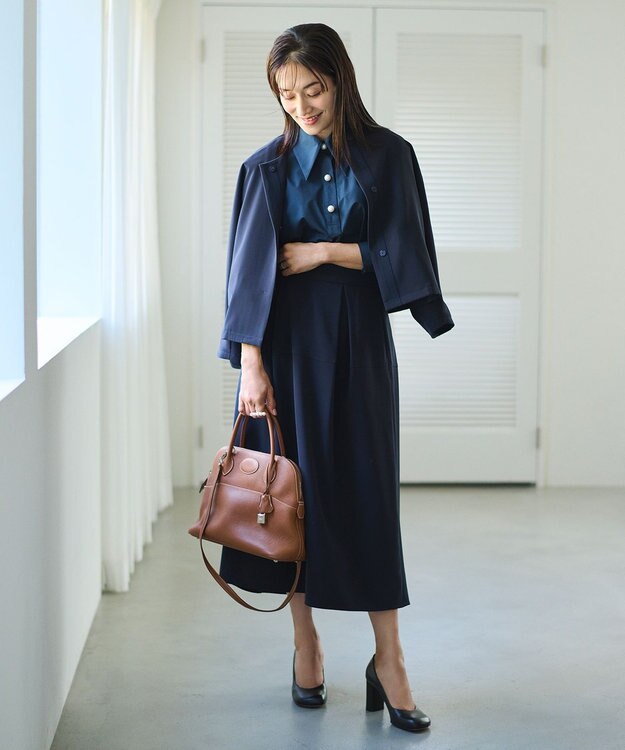 #Newans 【セレモニーにも】＜亀恭子さんコラボ＞ベルシルエットミディ丈スカート ネイビー系