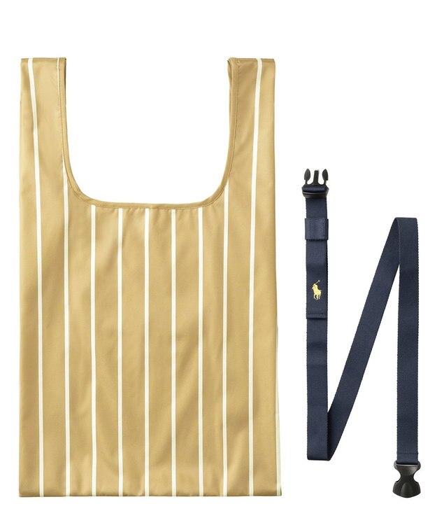 MOONBAT POLO RALPH LAURENRL ベルト付きレインバッグ ポロベア ボーダー ストライプ／撥水加工 ベージュ