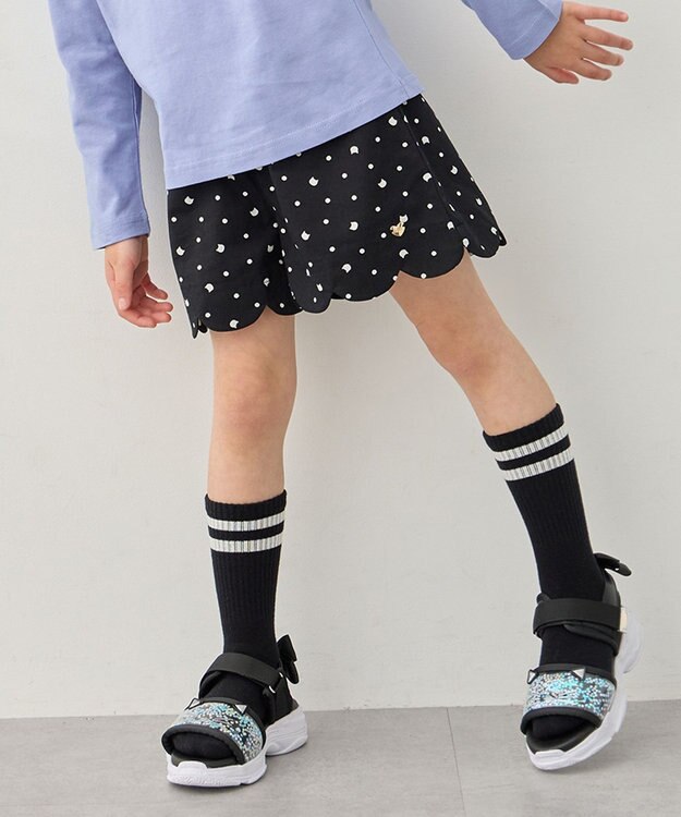 ANY KIDS 【洗濯機可能】スカラップショートパンツ ブラック（ネコ×ドット）