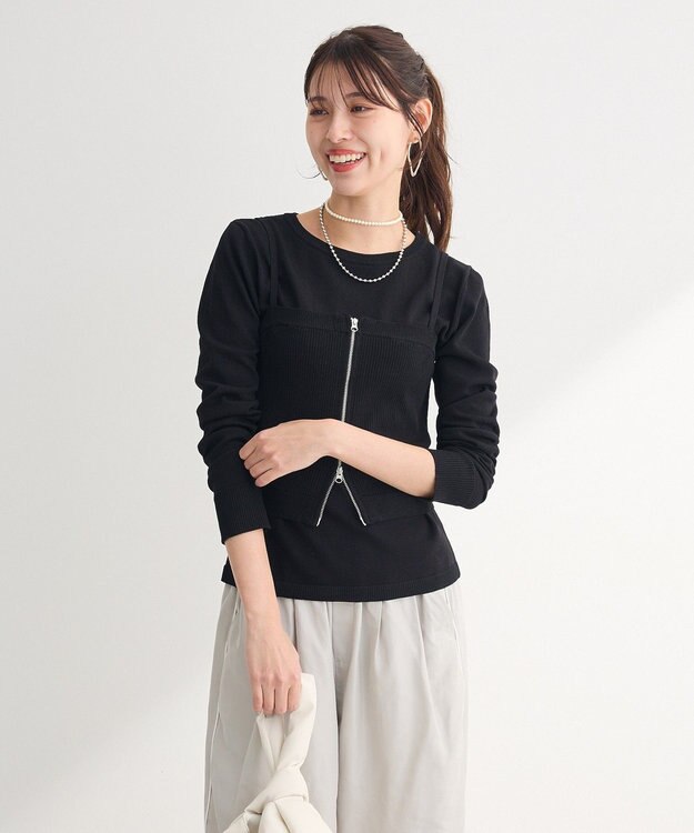 Green Parks ＳＥＴ２点ニットキャミビスチェ＋プルオーバー Black