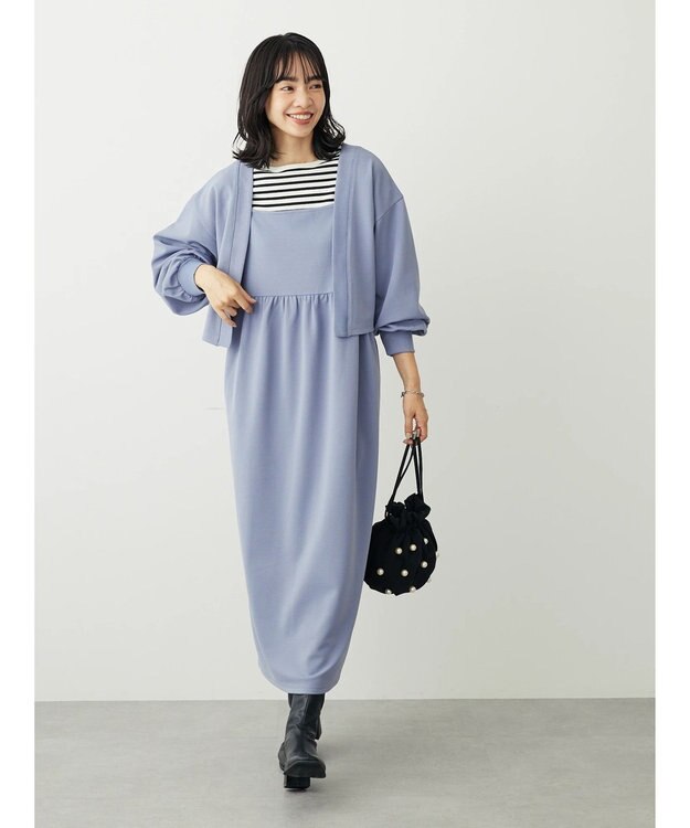 Green Parks ＳＥＴ２点　カーディガン＋ワンピース Sax