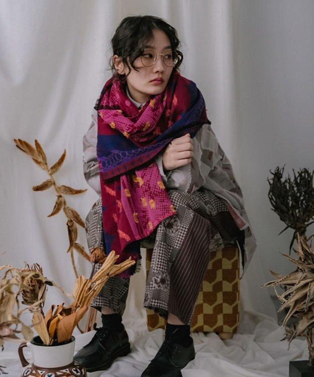 POLS コットン・キュプラ MIXTURE　フサスカーフ レッド