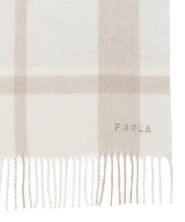 MOONBAT 【洗える】FURLA カシミヤ混ラメ入りチェックストールマフラー／幅30cm オフホワイト