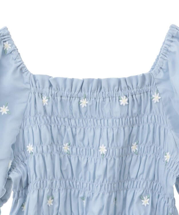 earth music&ecology フラワー刺繍シャーリングプルオーバー Sax