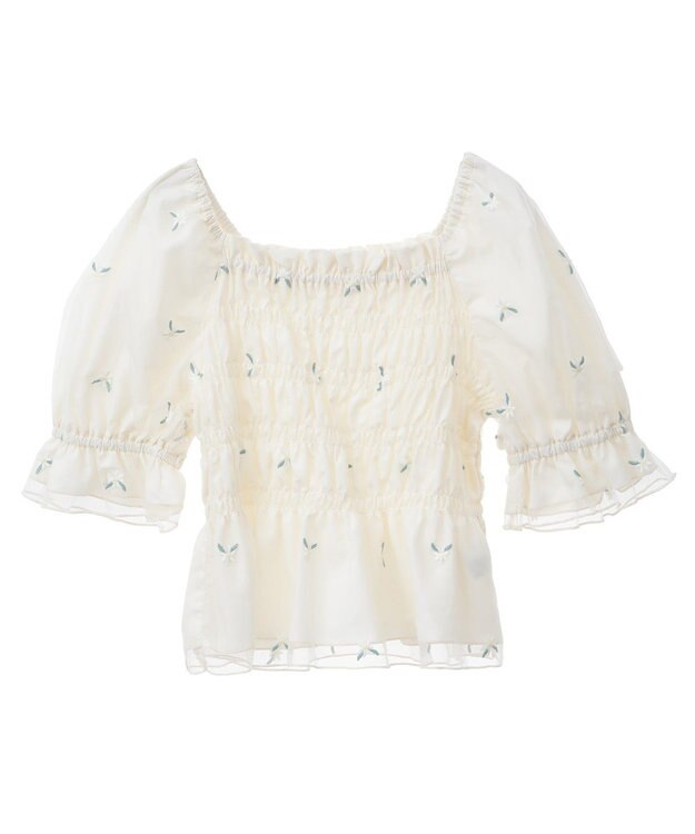 earth music&ecology フラワー刺繍シャーリングプルオーバー Ivory