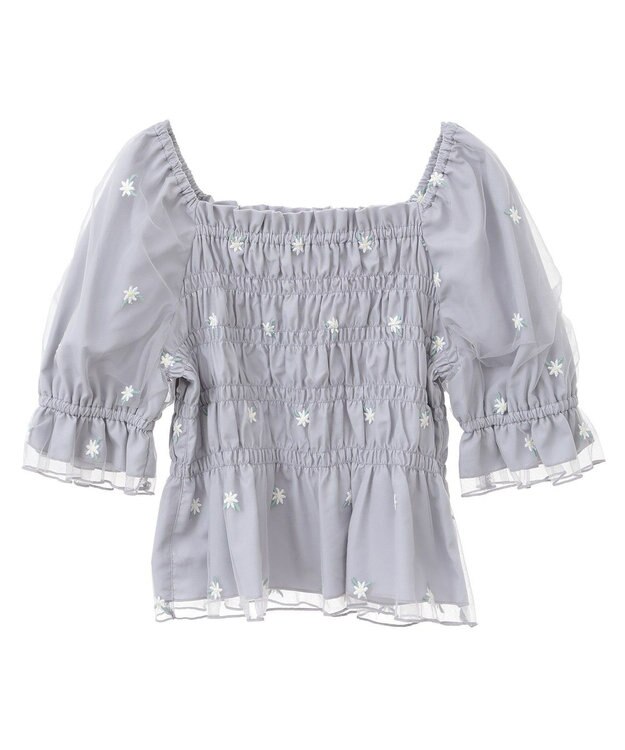 earth music&ecology フラワー刺繍シャーリングプルオーバー Light Gray