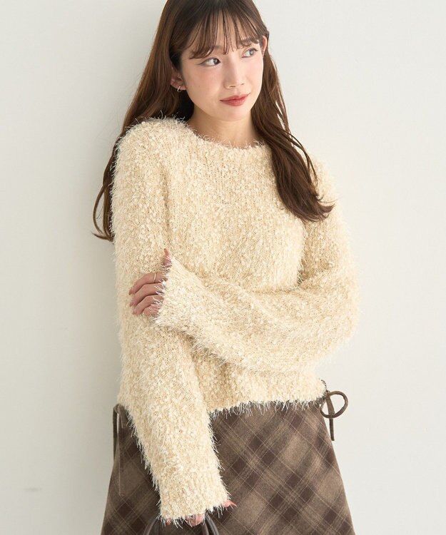 earth music&ecology ポンポンヤーンラメニットプルオーバー Beige