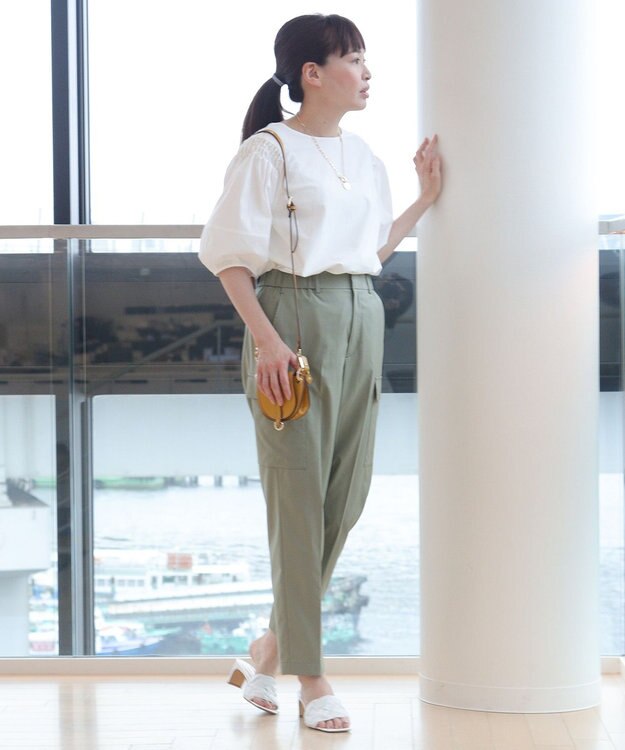 自由区 【洗える】撥水シルキーポプリン カーゴパンツ カーキ系