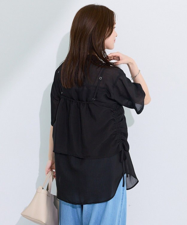 Green Parks ＳＥＴ２点シアーストライプシャツ＋ビスチェ Black