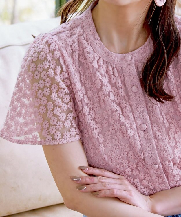 Tiaclasse 【洗える】チュールレースブラウス ピンク