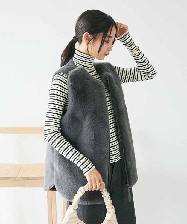 CRAFT STANDARD BOUTIQUE エコファー×ムートンチュニックベスト Charcoal Gray