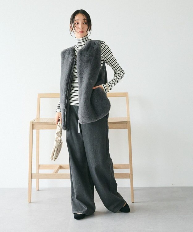 CRAFT STANDARD BOUTIQUE エコファー×ムートンチュニックベスト Charcoal Gray