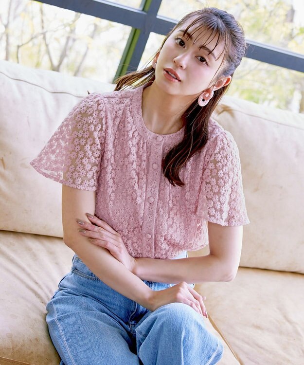 Tiaclasse 【洗える】チュールレースブラウス ピンク