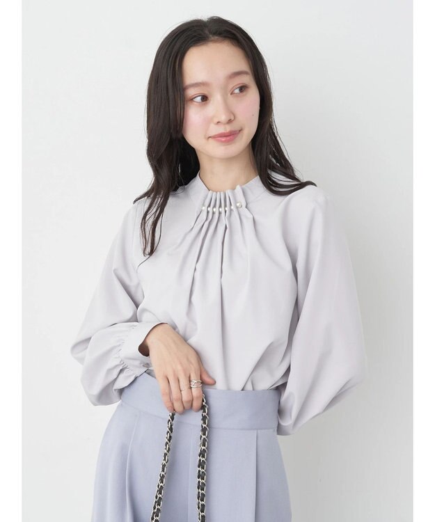 earth music&ecology パールタックブラウス Light Gray